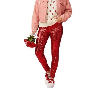 Tipsy Elves Red Sequin High Waist Leggings XL Valentine’s Day